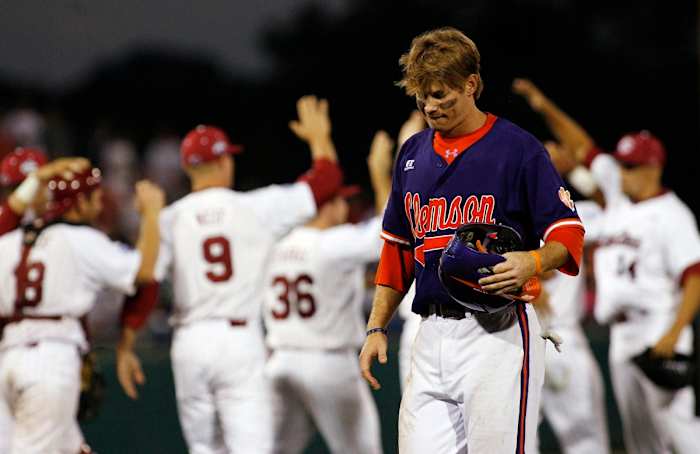 Gamecocks celebrate defeating and eliminating the Clemson Tigers in the 2010 College World Series (26th June, 2010)